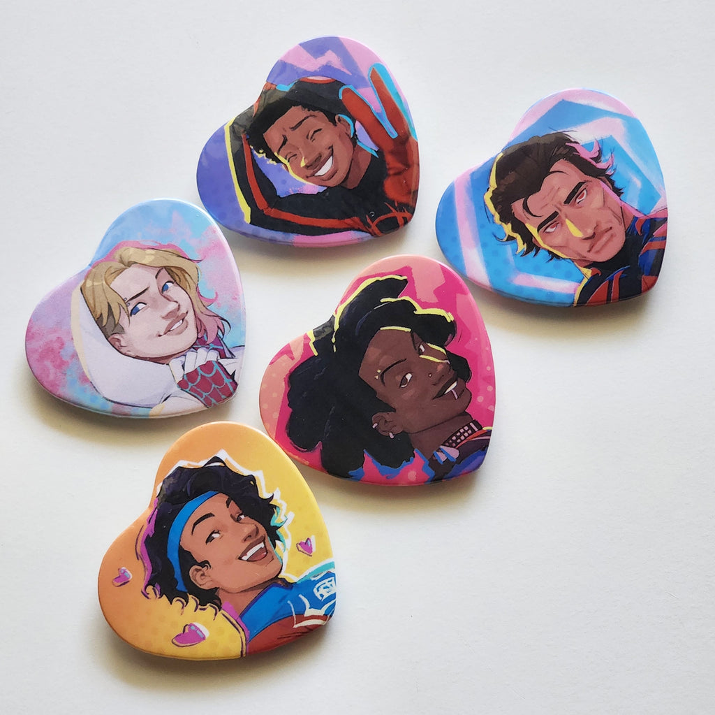 Spiderverse Heart Button Pins