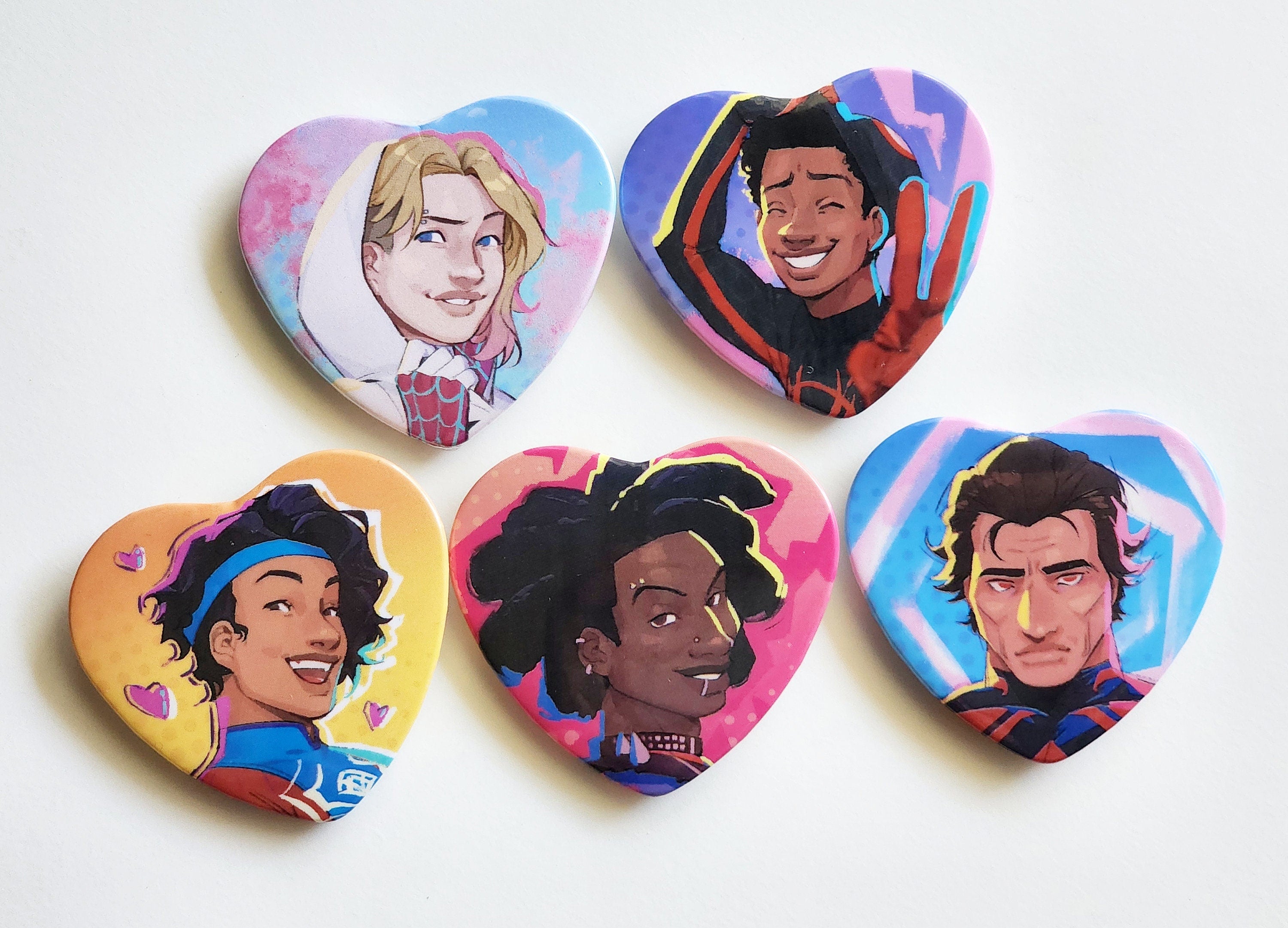 Spiderverse Heart Button Pins